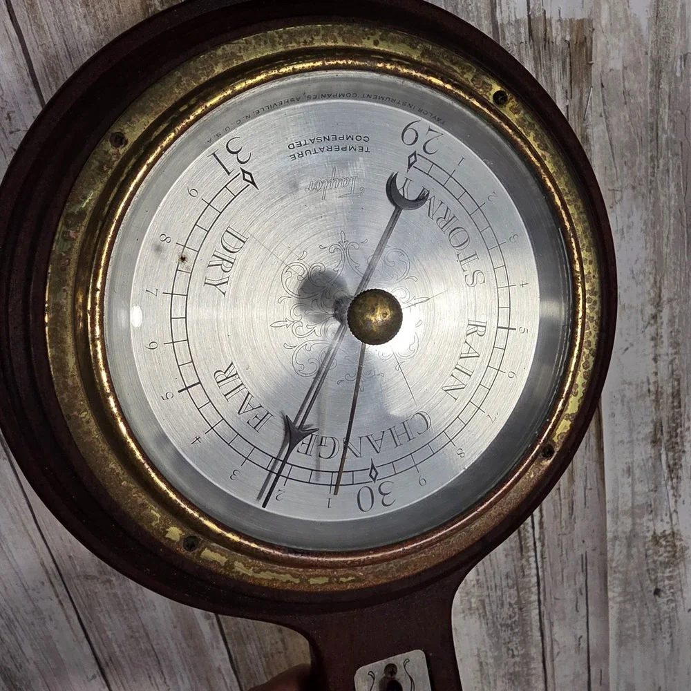 VTG Taylor Mahogany Banjo Wood Weather Station Barometer Thermometer Mid Century